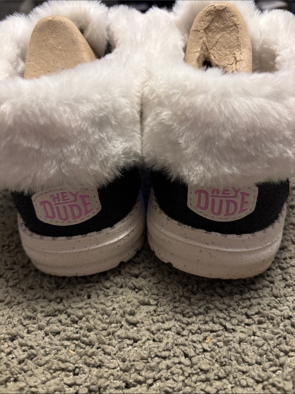 Hey Dude Black and White Faux-Fur Cuff Slip-Ons